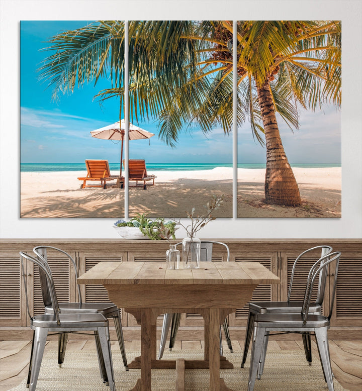 Tropical Beach Lounge Chairs Holiday Season Canvas Wall Art Giclee Print