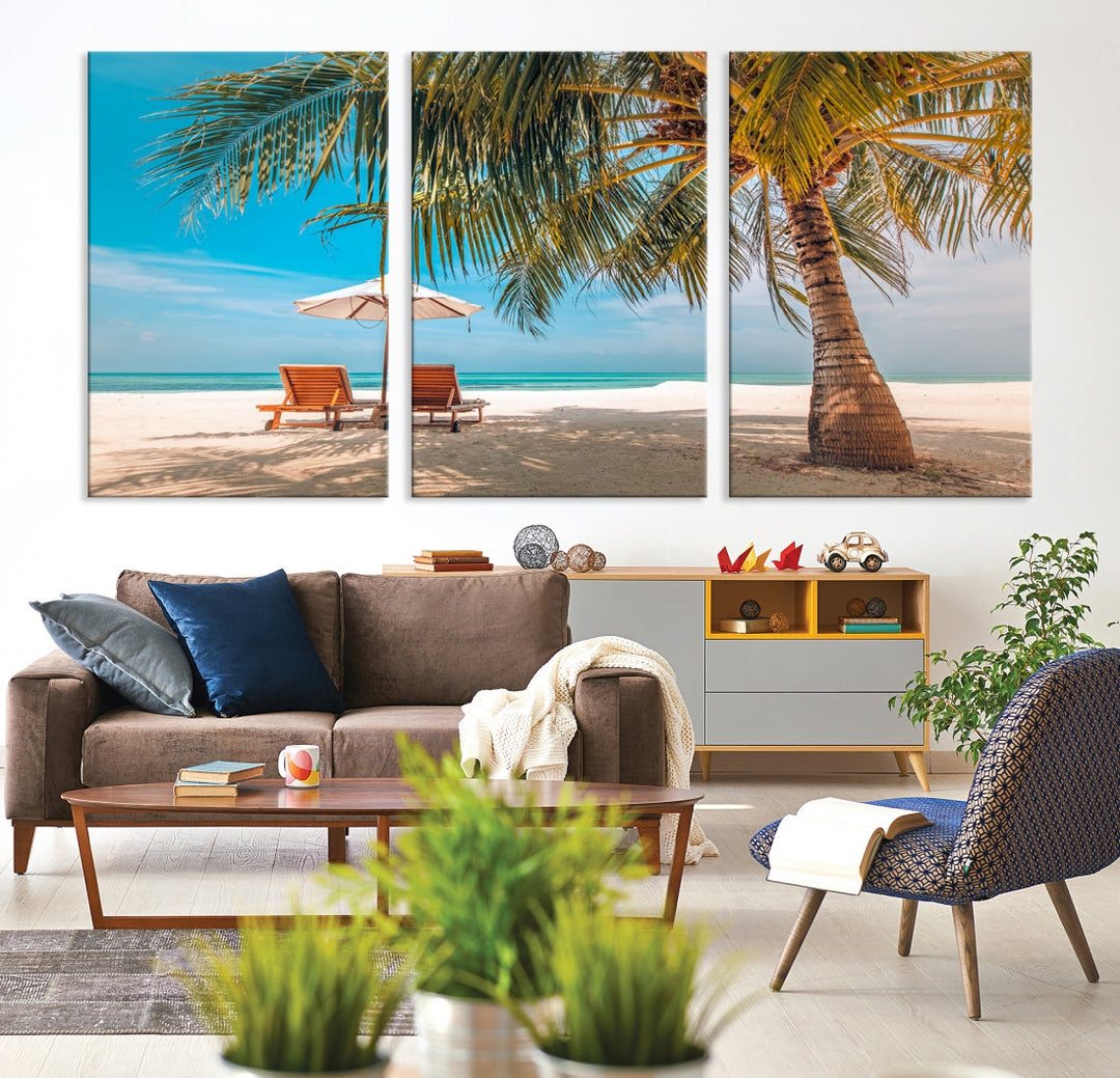 Tropical Beach Lounge Chairs Holiday Season Canvas Wall Art Giclee Print