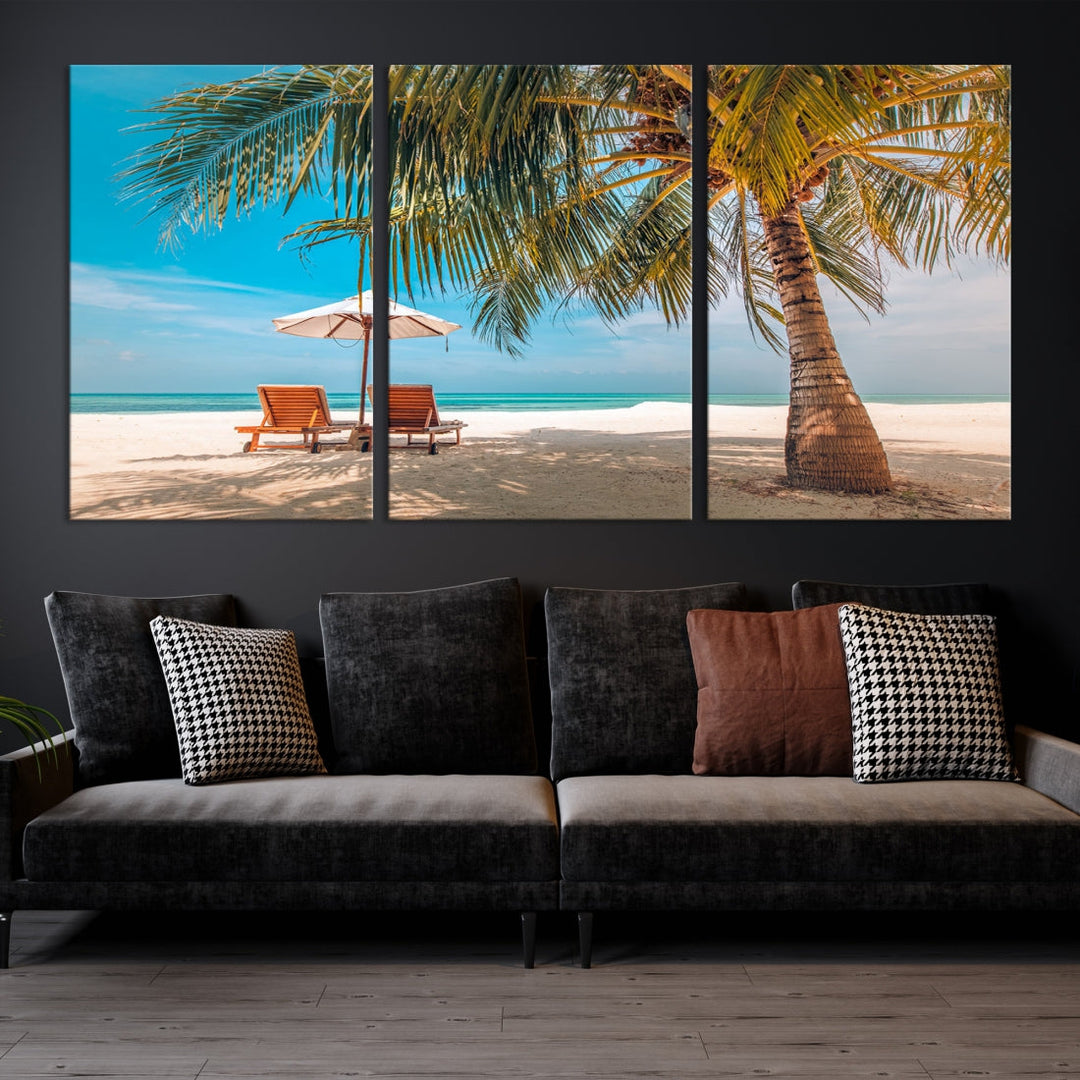 Tropical Beach Lounge Chairs Holiday Season Canvas Wall Art Giclee Print