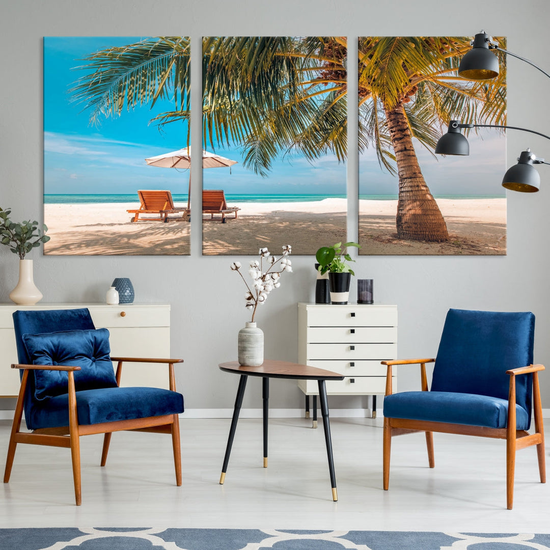 Tropical Beach Lounge Chairs Holiday Season Canvas Wall Art Giclee Print