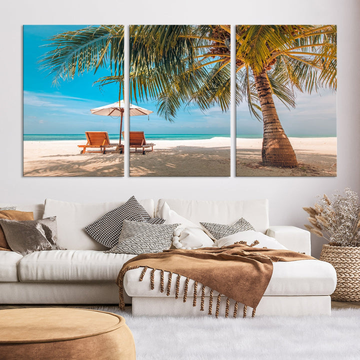 Tropical Beach Lounge Chairs Holiday Season Canvas Wall Art Giclee Print