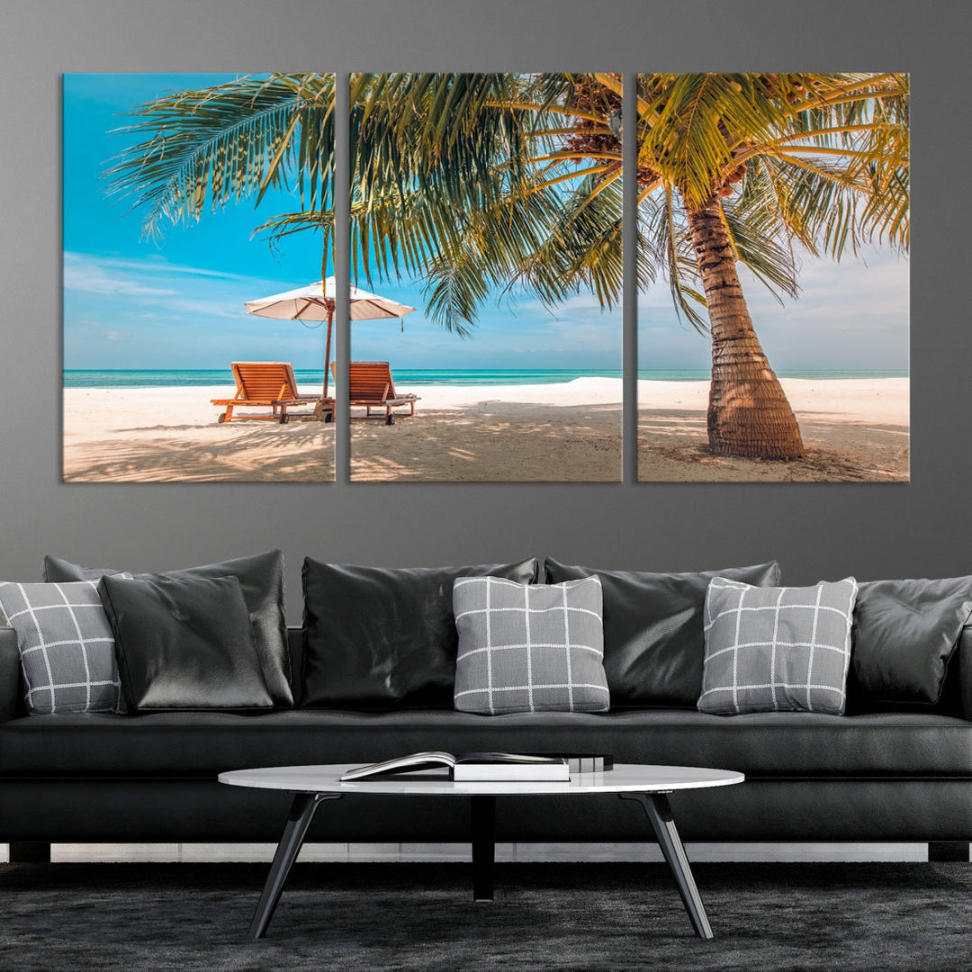 Tropical Beach Lounge Chairs Holiday Season Canvas Wall Art Giclee Print