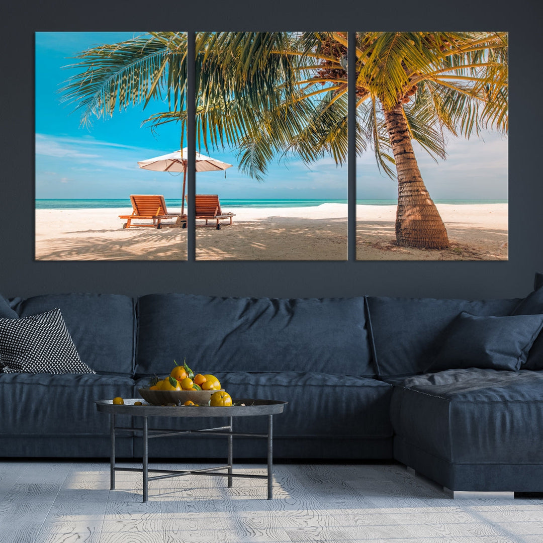 Tropical Beach Lounge Chairs Holiday Season Canvas Wall Art Giclee Print