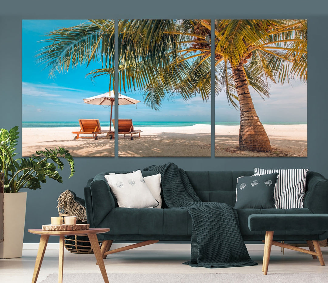 Tropical Beach Lounge Chairs Holiday Season Canvas Wall Art Giclee Print