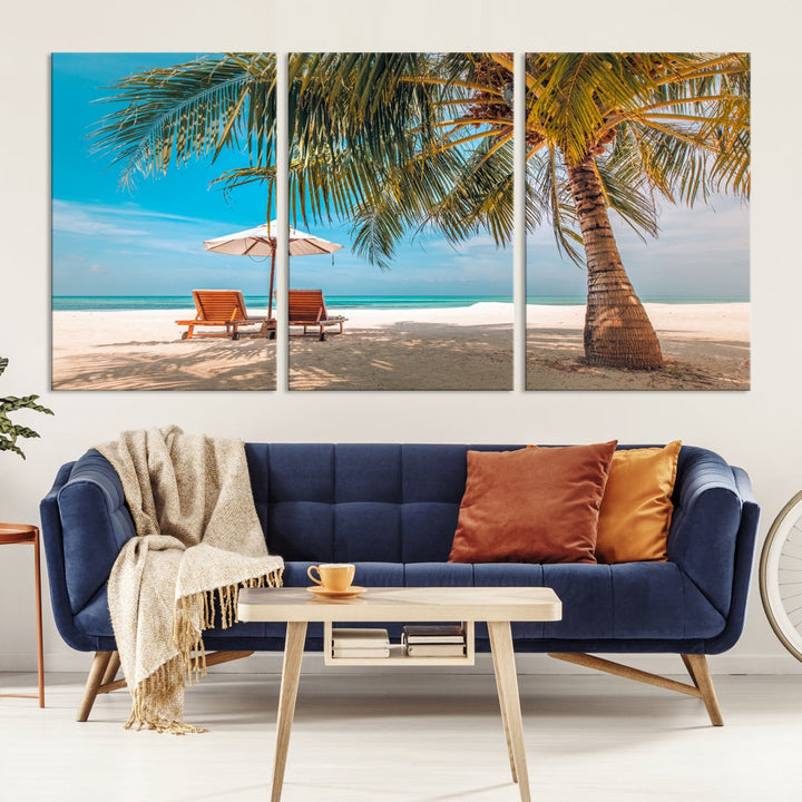 Tropical Beach Lounge Chairs Holiday Season Canvas Wall Art Giclee Print