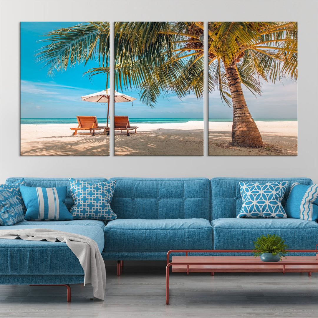 Tropical Beach Lounge Chairs Holiday Season Canvas Wall Art Giclee Print