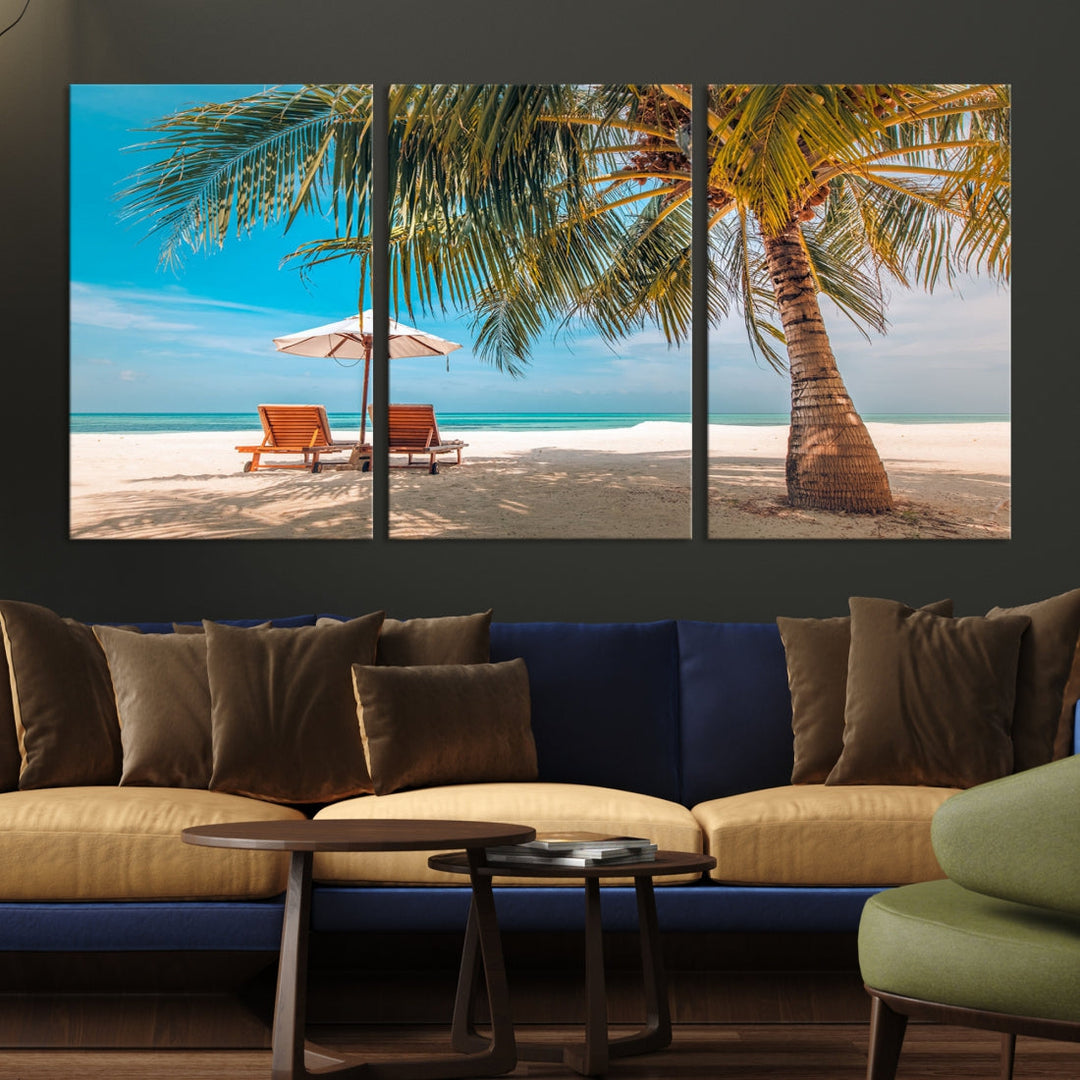 Tropical Beach Lounge Chairs Holiday Season Canvas Wall Art Giclee Print