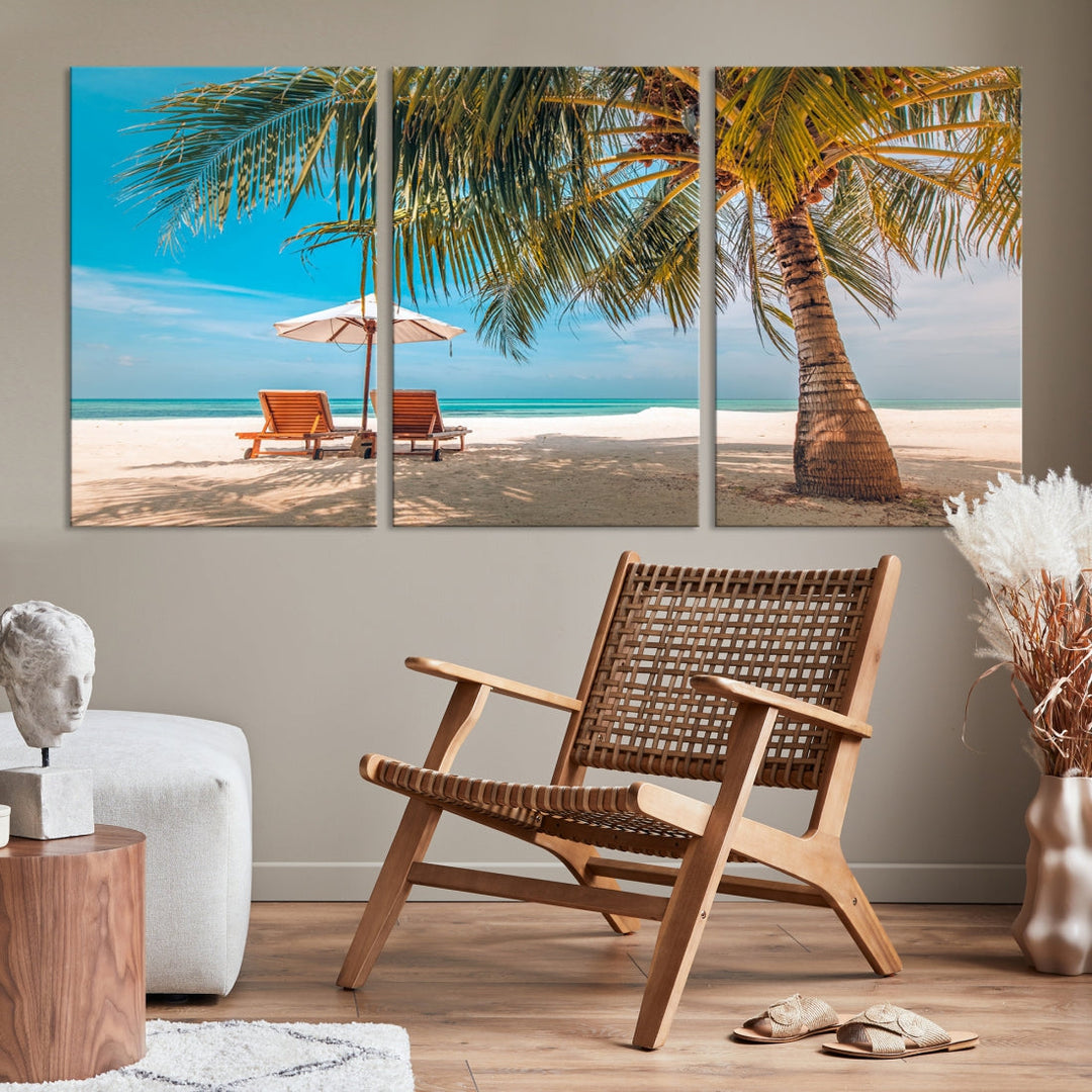 Tropical Beach Lounge Chairs Holiday Season Canvas Wall Art Giclee Print