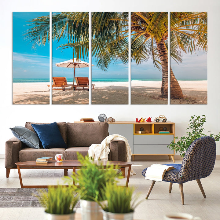 Tropical Beach Lounge Chairs Holiday Season Canvas Wall Art Giclee Print