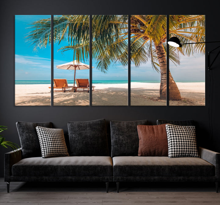 Tropical Beach Lounge Chairs Holiday Season Canvas Wall Art Giclee Print