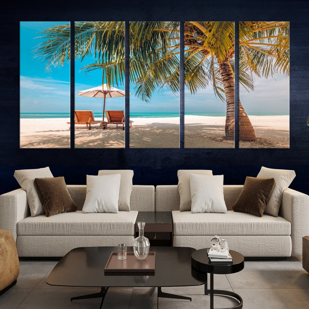 Tropical Beach Lounge Chairs Holiday Season Canvas Wall Art Giclee Print