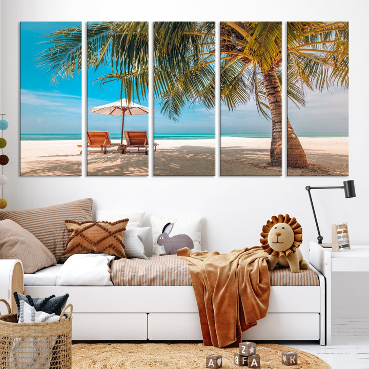 Tropical Beach Lounge Chairs Holiday Season Canvas Wall Art Giclee Print