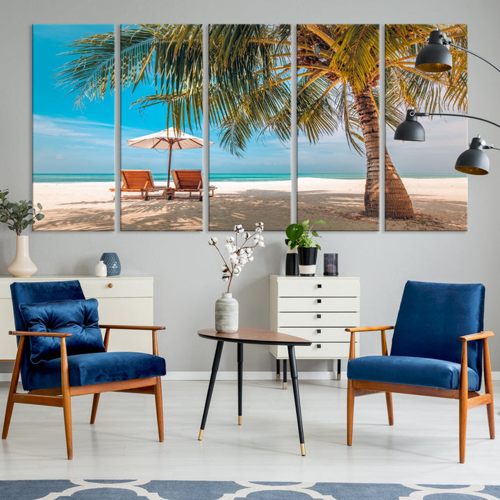 Tropical Beach Lounge Chairs Holiday Season Canvas Wall Art Giclee Print