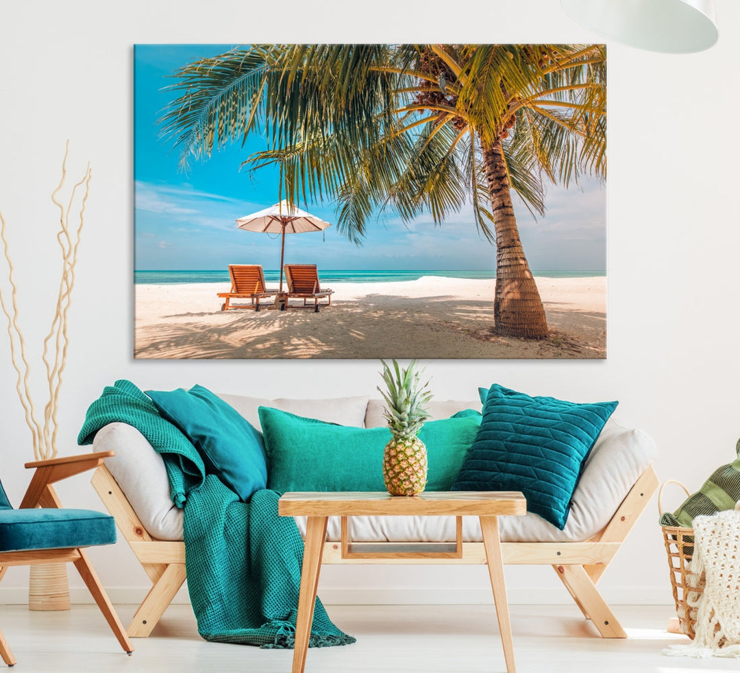 Tropical Beach Lounge Chairs Holiday Season Canvas Wall Art Giclee Print