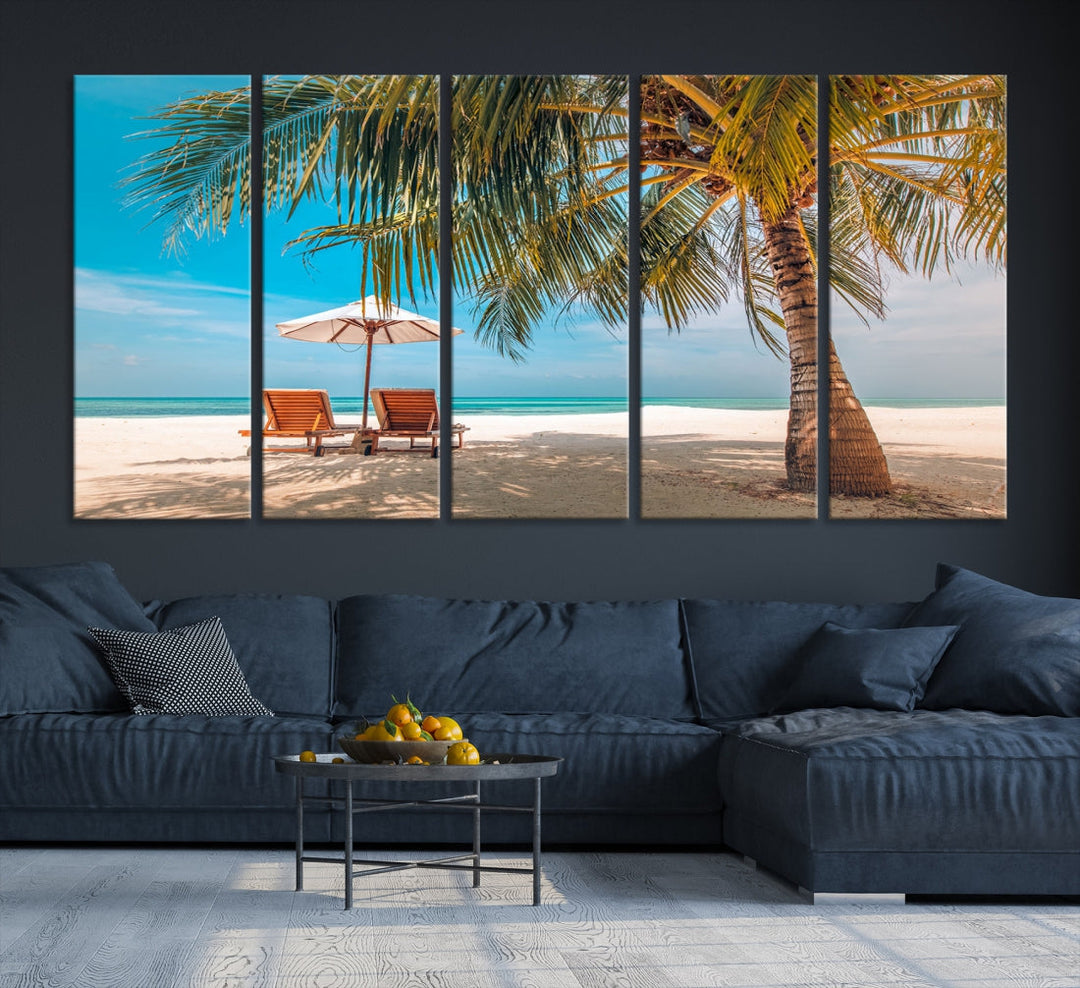 Tropical Beach Lounge Chairs Holiday Season Canvas Wall Art Giclee Print