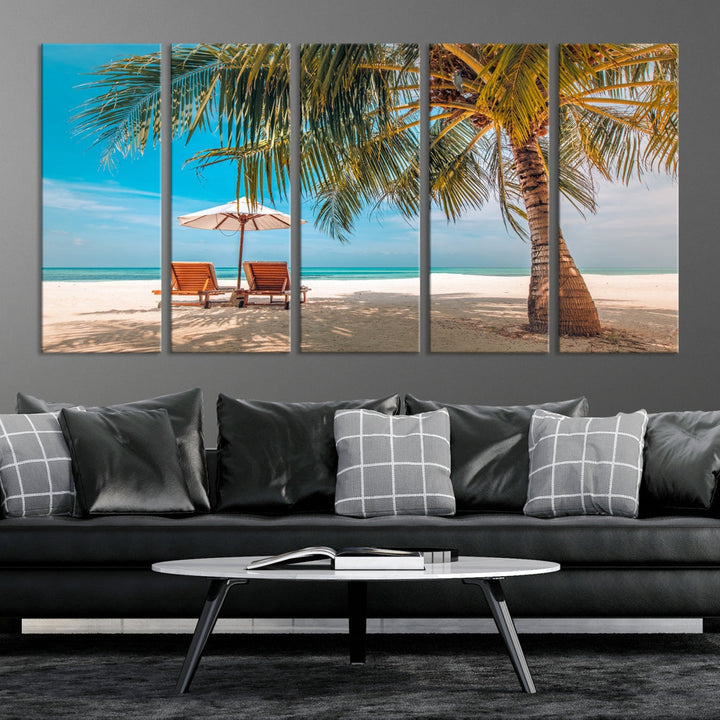 Tropical Beach Lounge Chairs Holiday Season Canvas Wall Art Giclee Print