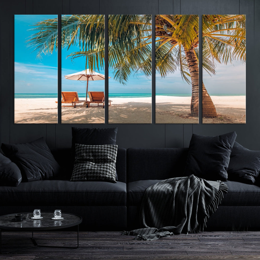 Tropical Beach Lounge Chairs Holiday Season Canvas Wall Art Giclee Print