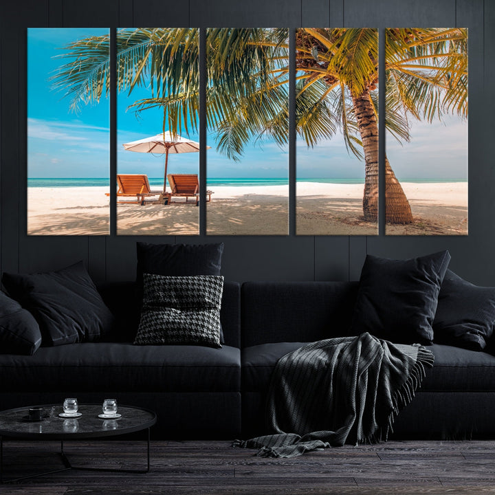 Tropical Beach Lounge Chairs Holiday Season Canvas Wall Art Giclee Print