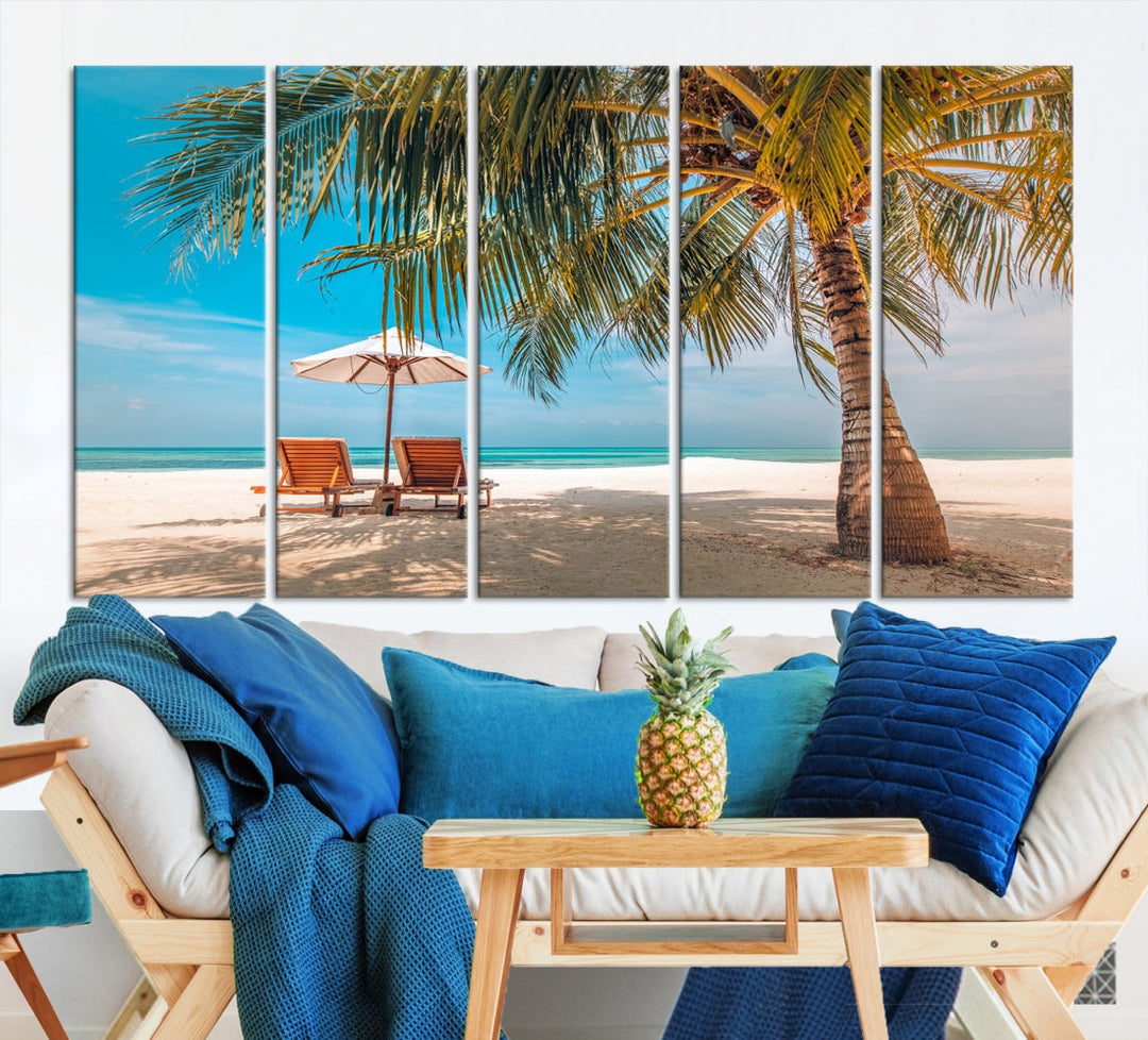 Tropical Beach Lounge Chairs Holiday Season Canvas Wall Art Giclee Print