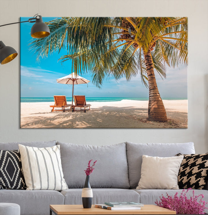 Tropical Beach Lounge Chairs Holiday Season Canvas Wall Art Giclee Print