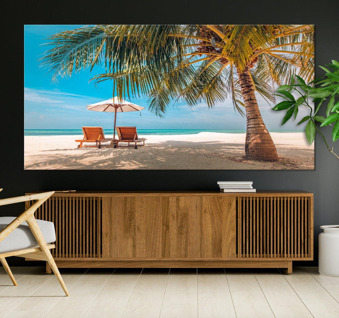 Tropical Beach Lounge Chairs Holiday Season Canvas Wall Art Giclee Print