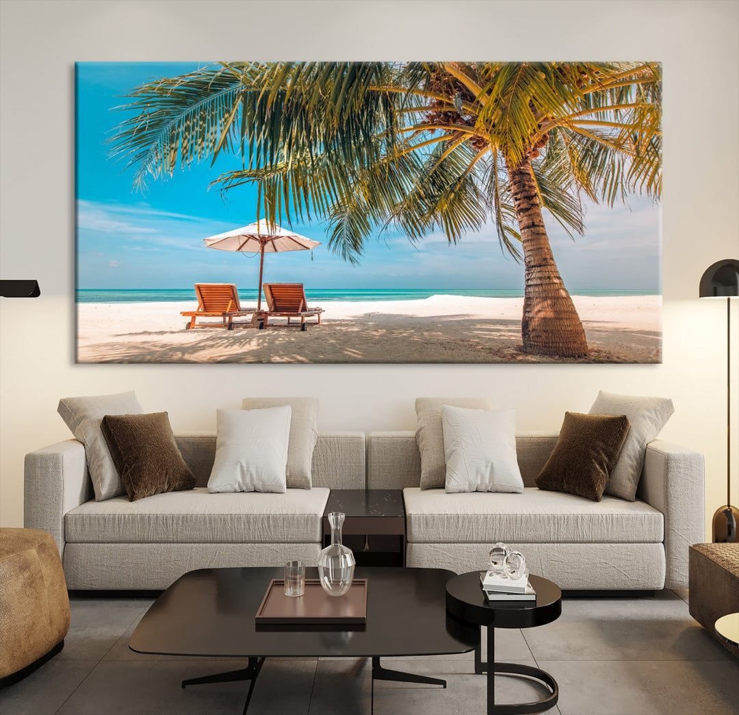 Tropical Beach Lounge Chairs Holiday Season Canvas Wall Art Giclee Print