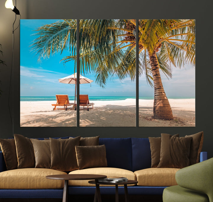 Tropical Beach Lounge Chairs Holiday Season Canvas Wall Art Giclee Print