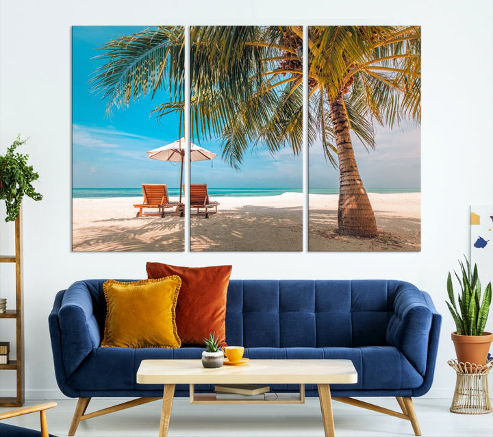 Tropical Beach Lounge Chairs Holiday Season Canvas Wall Art Giclee Print