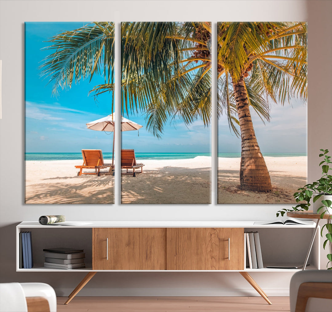 Tropical Beach Lounge Chairs Holiday Season Canvas Wall Art Giclee Print