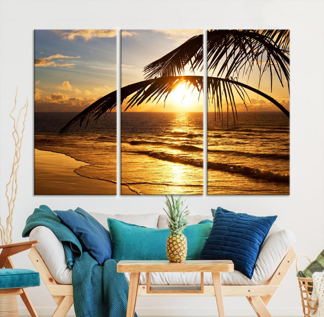 Tropical Beach Sunset Ocean Nature Landscape Large Canvas Art Print for Wall Decor