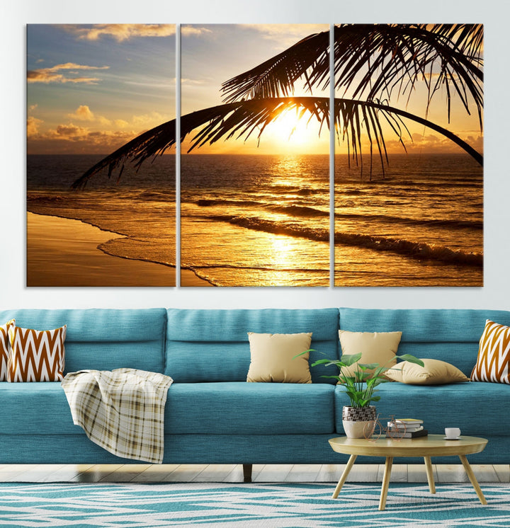 Tropical Beach Sunset Ocean Nature Landscape Large Canvas Art Print for Wall Decor