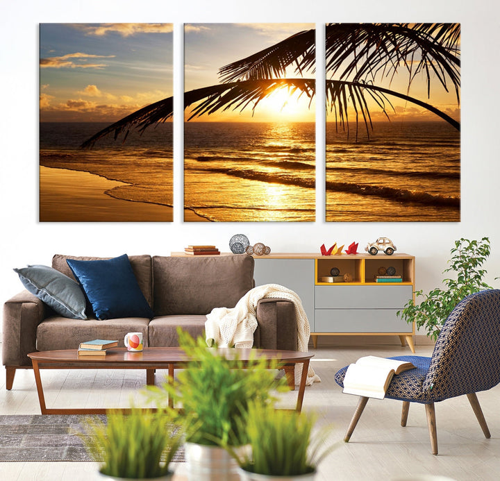 Tropical Beach Sunset Ocean Nature Landscape Large Canvas Art Print for Wall Decor