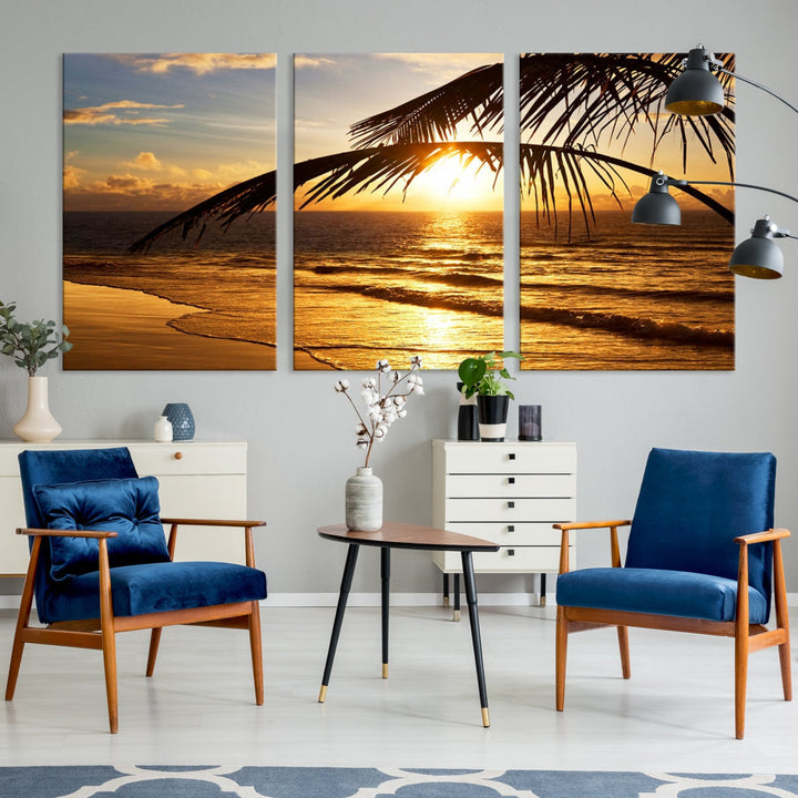 Tropical Beach Sunset Ocean Nature Landscape Large Canvas Art Print for Wall Decor