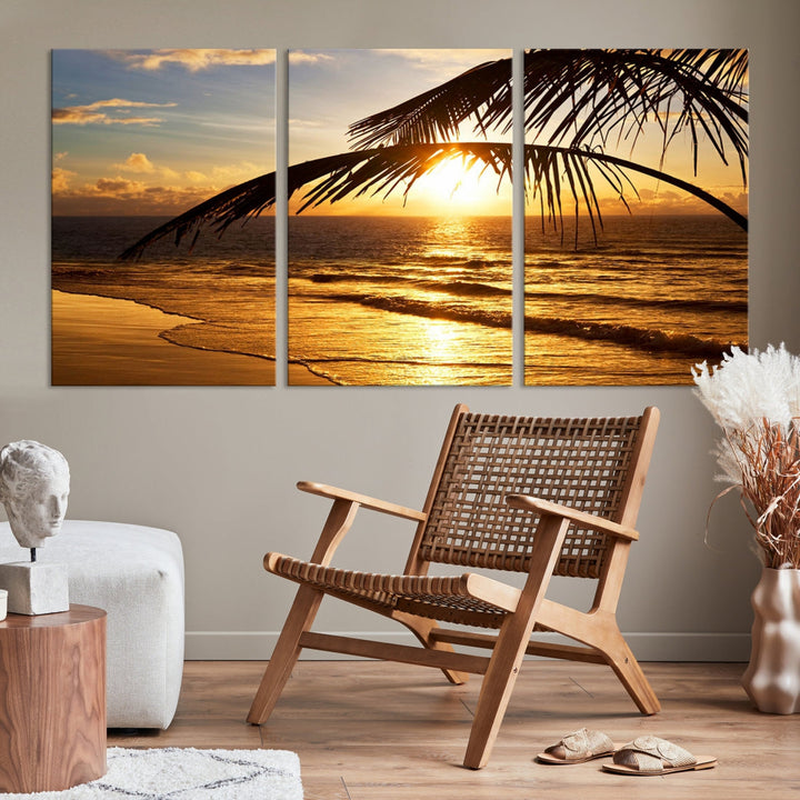 Tropical Beach Sunset Ocean Nature Landscape Large Canvas Art Print for Wall Decor