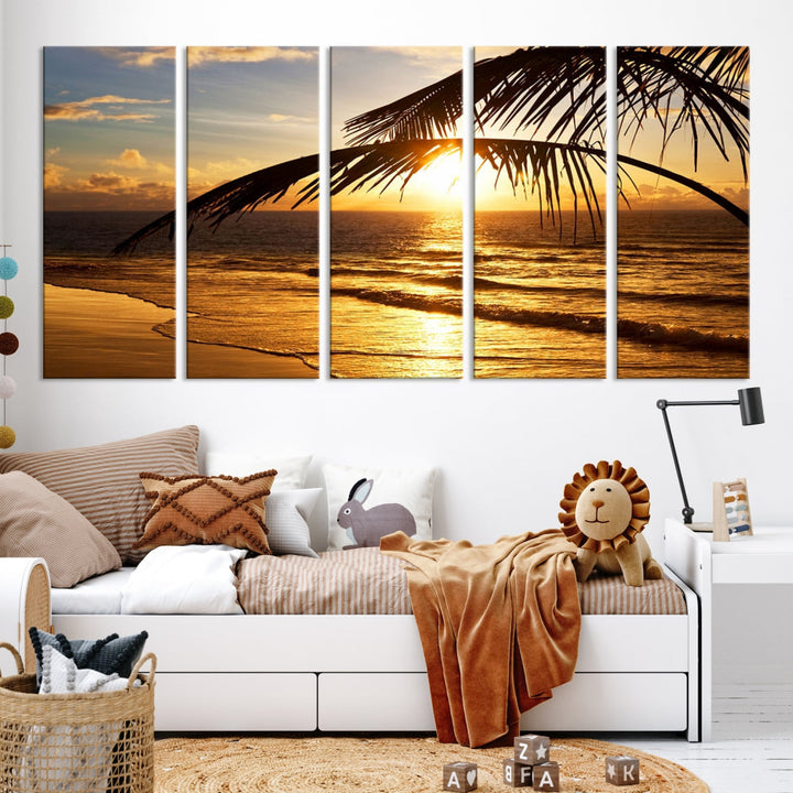 Tropical Beach Sunset Ocean Nature Landscape Large Canvas Art Print for Wall Decor