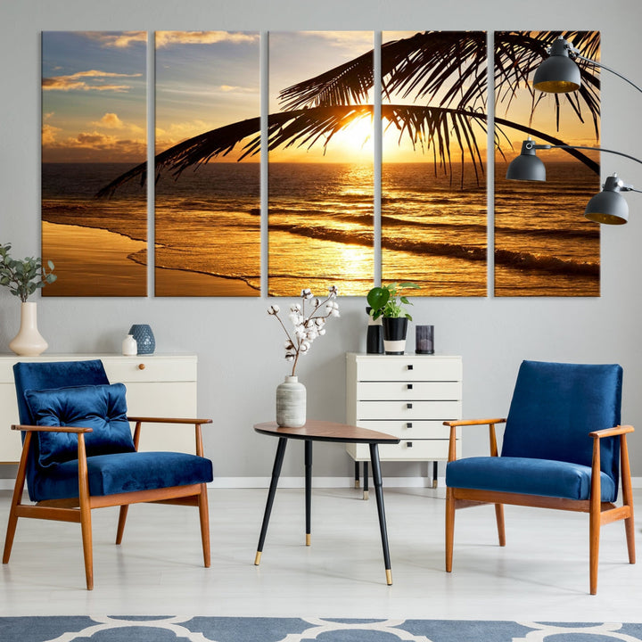 Tropical Beach Sunset Ocean Nature Landscape Large Canvas Art Print for Wall Decor