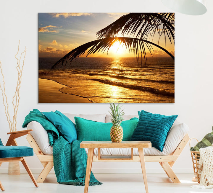 Tropical Beach Sunset Ocean Nature Landscape Large Canvas Art Print for Wall Decor