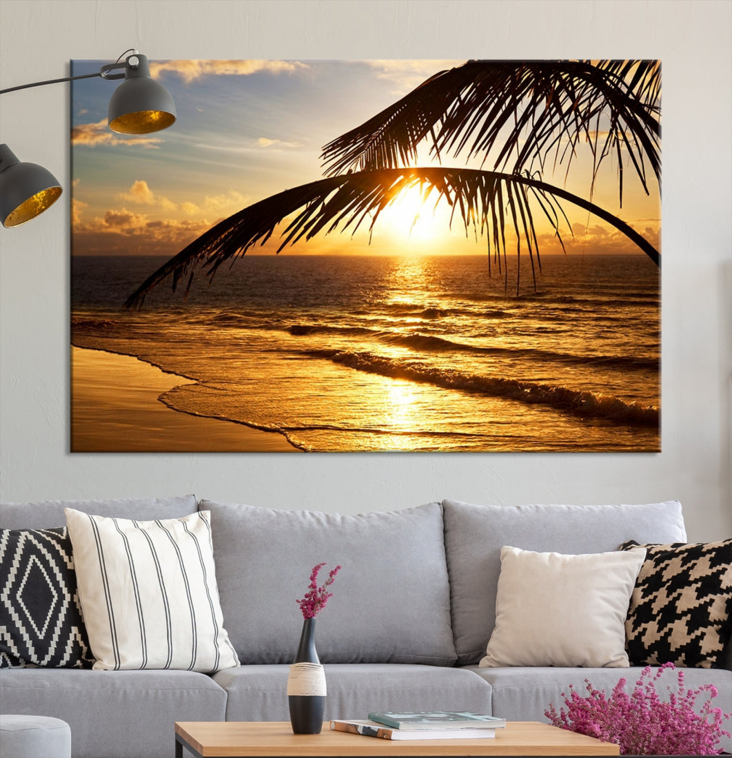 Tropical Beach Sunset Ocean Nature Landscape Large Canvas Art Print for Wall Decor