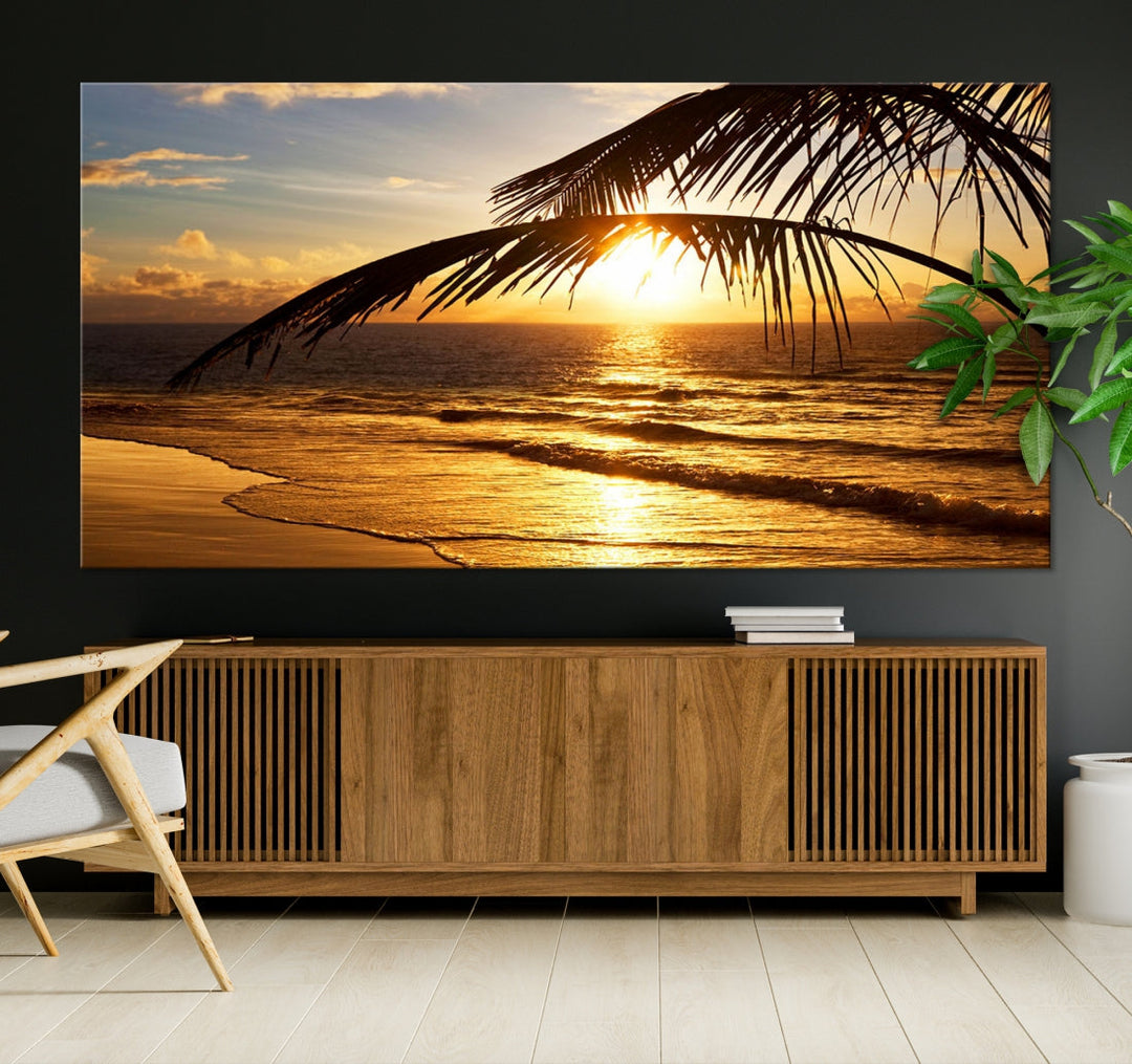 Tropical Beach Sunset Ocean Nature Landscape Large Canvas Art Print for Wall Decor