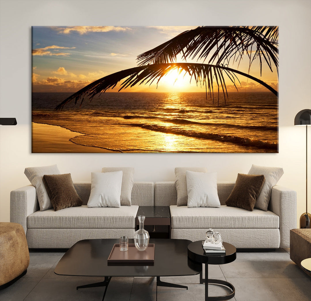 Tropical Beach Sunset Ocean Nature Landscape Large Canvas Art Print for Wall Decor