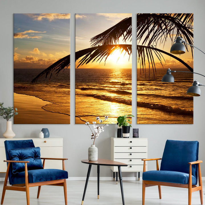 Tropical Beach Sunset Ocean Nature Landscape Large Canvas Art Print for Wall Decor