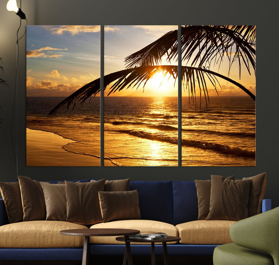 Tropical Beach Sunset Ocean Nature Landscape Large Canvas Art Print for Wall Decor