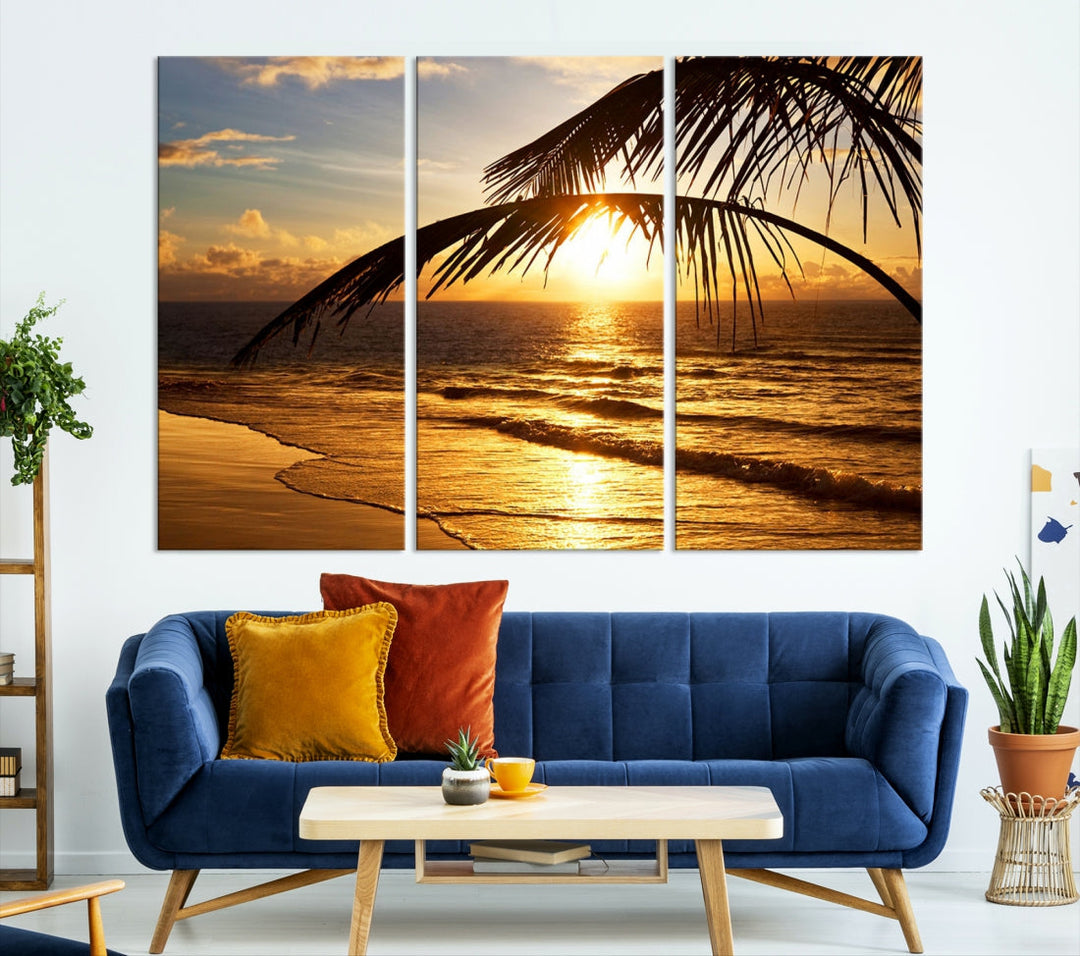 Tropical Beach Sunset Ocean Nature Landscape Large Canvas Art Print for Wall Decor