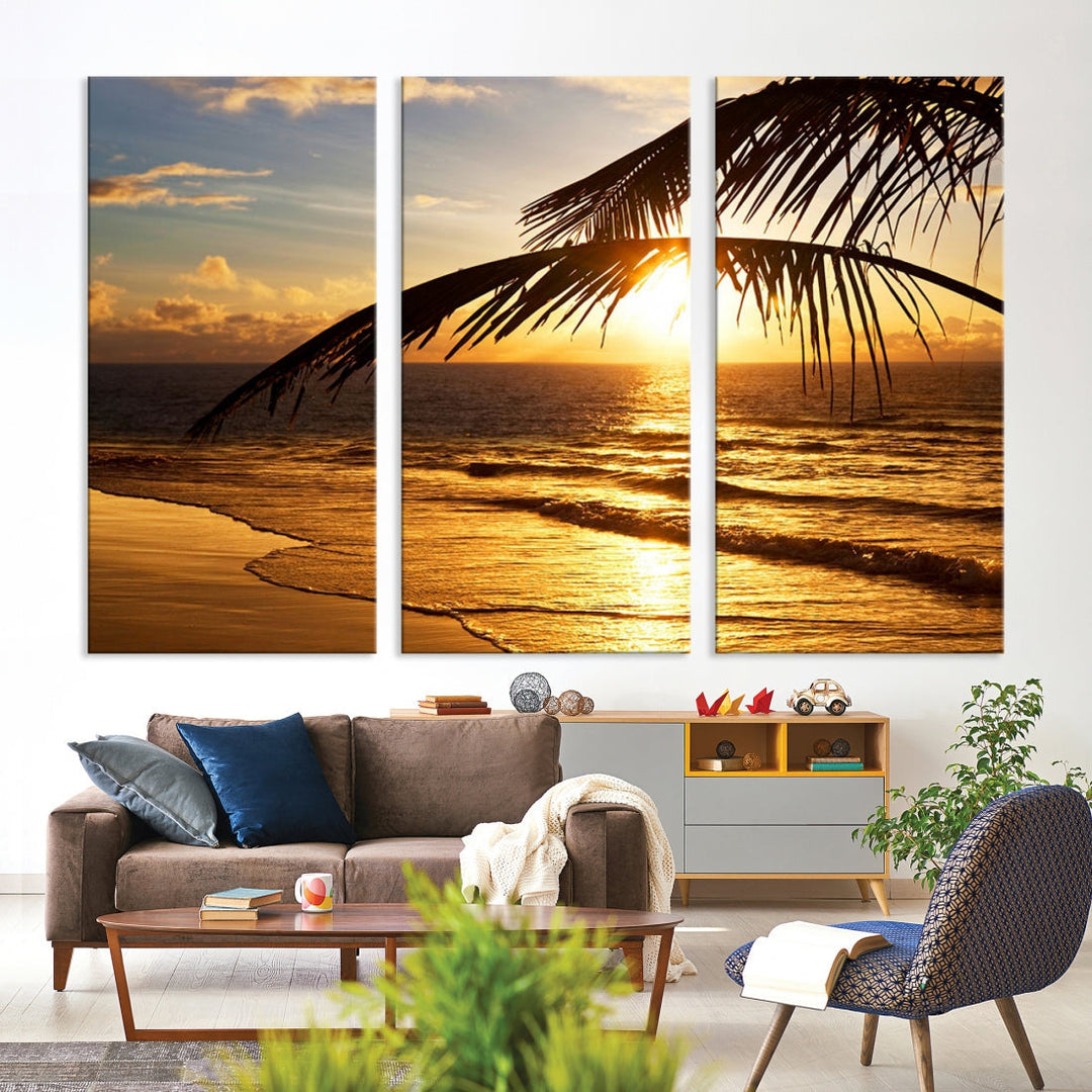 Tropical Beach Sunset Ocean Nature Landscape Large Canvas Art Print for Wall Decor