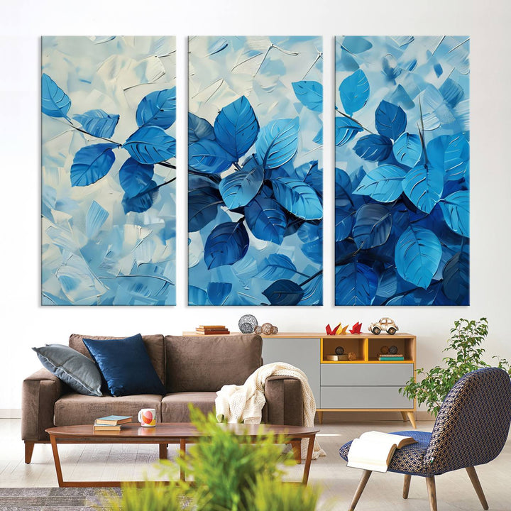 Tropical Blue Leaves Watercolor Wall Art Botanical Print Wall Art Canvas Set of 1,3 and 5