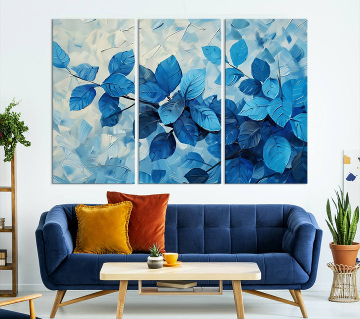 Tropical Blue Leaves Watercolor Wall Art Botanical Print Wall Art Canvas Set of 1,3 and 5