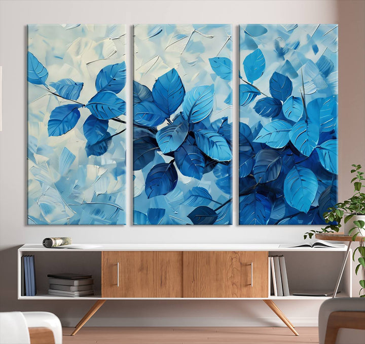 Tropical Blue Leaves Watercolor Wall Art Botanical Print Wall Art Canvas Set of 1,3 and 5