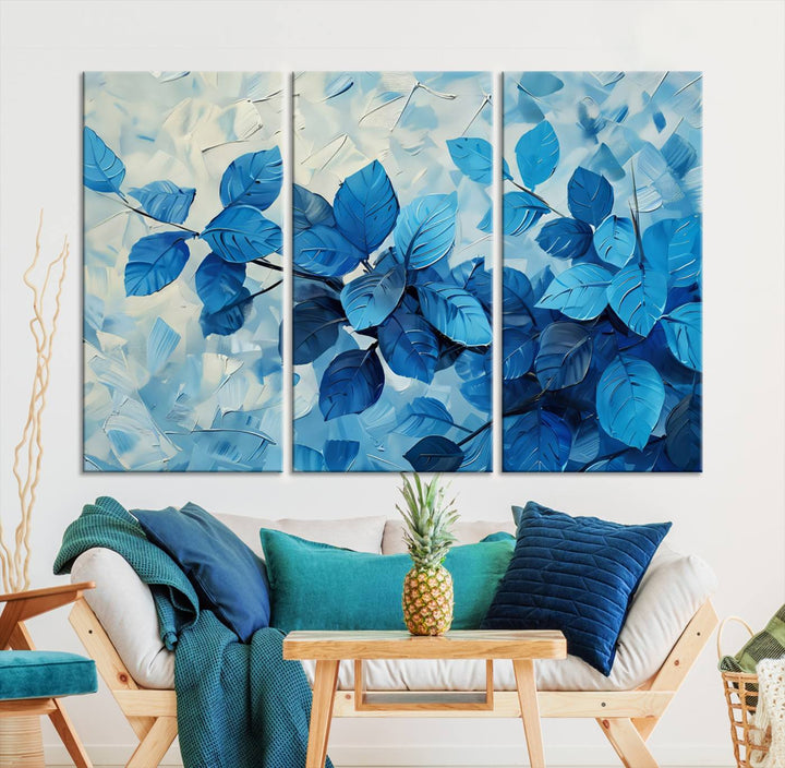 Tropical Blue Leaves Watercolor Wall Art Botanical Print Wall Art Canvas Set of 1,3 and 5