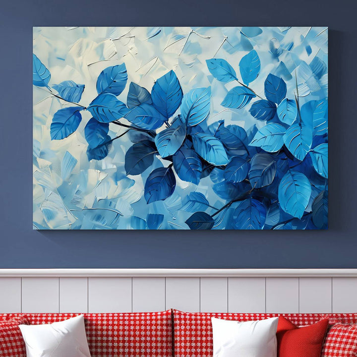 Tropical Blue Leaves Watercolor Wall Art Botanical Print Wall Art Canvas Set of 1,3 and 5