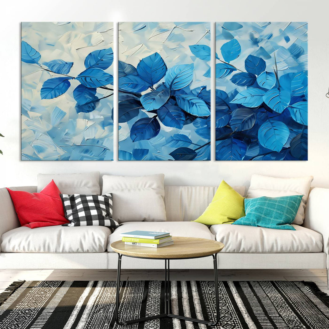 Tropical Blue Leaves Watercolor Wall Art Botanical Print Wall Art Canvas Set of 1,3 and 5